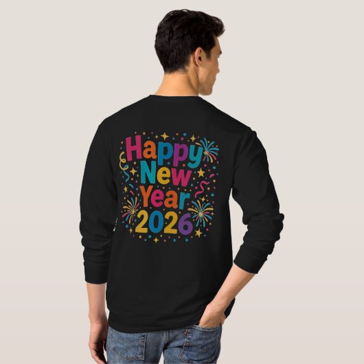 Happy New Year 2026 — Rainbow Confetti Celebration Tシャツ (裏面フル)
