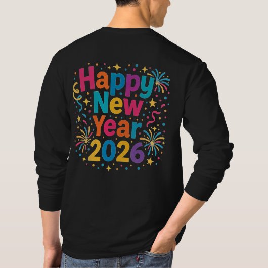 Happy New Year 2026 — Rainbow Confetti Celebration Tシャツ (裏面)