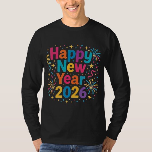 Happy New Year 2026 — Rainbow Confetti Celebration Tシャツ (正面)
