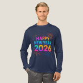 Happy New Year 2026 — Rainbow Neon Fireworks トライブレンドTシャツ (正面全体)