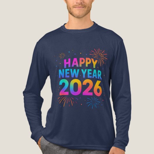 Happy New Year 2026 — Rainbow Neon Fireworks トライブレンドTシャツ (正面)