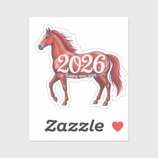 Happy New Year 2026 Red Horse Illustration シール (シート)