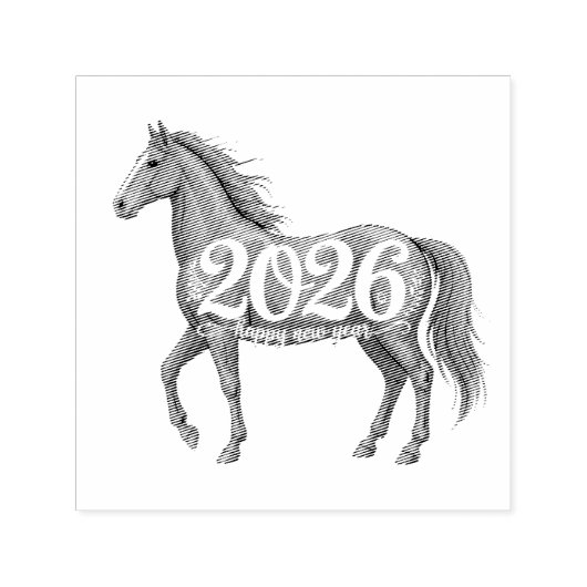 Happy New Year 2026 Red Horse Illustration セルフインキングスタンプ (デザイン)