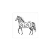 Happy New Year 2026 Red Horse Illustration ラバースタンプ (インプリント)