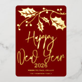 Happy New Year 2026, red ribbon 箔シーズンカード (正面)