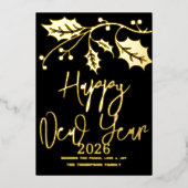 Happy New Year 2026, red ribbon 箔シーズンカード (正面)