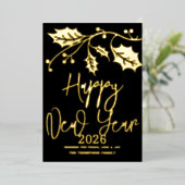 Happy New Year 2026, red ribbon 箔シーズンカード (立ち正面)