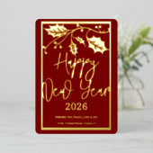 Happy New Year 2026, red ribbon 箔シーズンカード (立ち正面)