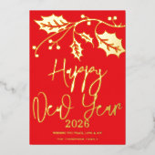 Happy New Year 2026, red ribbon 箔シーズンカード (正面)