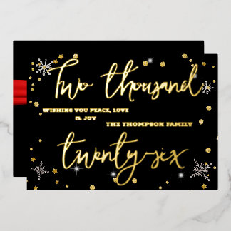 Happy New Year 2026 Retro Red Ribbon 箔シーズンカード