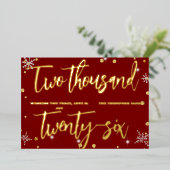 Happy New Year 2026 Retro Red Ribbon 箔シーズンカード (立ち正面)