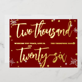 Happy New Year 2026 Retro Red Ribbon 箔シーズンカード