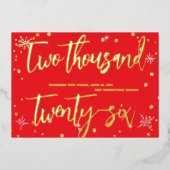 Happy New Year 2026 Retro Red Ribbon 箔シーズンカード (正面)