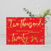 Happy New Year 2026 Retro Red Ribbon 箔シーズンカード (立ち正面)