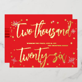 Happy New Year 2026 Retro Red Ribbon 箔シーズンカード