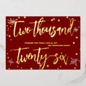 Happy New Year 2026 Retro Red Ribbon 箔シーズンカード (正面)