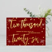Happy New Year 2026 Retro Red Ribbon 箔シーズンカード (立ち正面)