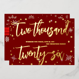 Happy New Year 2026 Retro Red Ribbon 箔シーズンカード
