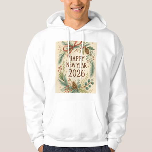 happy new year 2026 rustic floral hoodie パーカ (正面)