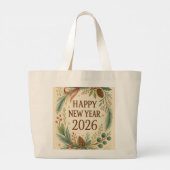 happy new year 2026 rustic tote bag ラージトートバッグ (裏面)