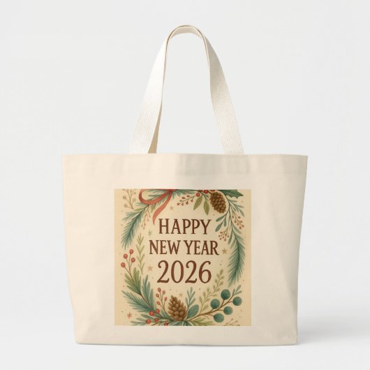 happy new year 2026 rustic tote bag ラージトートバッグ (正面)