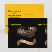 Happy New Year 2026 – Santa Sleigh on Black シーズンポストカード (正面/裏面)