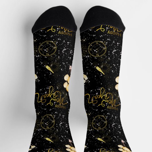 Happy New Year 2026 Seamless Pattern ソックス (上部)