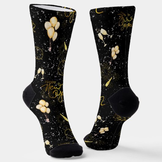 Happy New Year 2026 Seamless Pattern ソックス (傾斜あり)