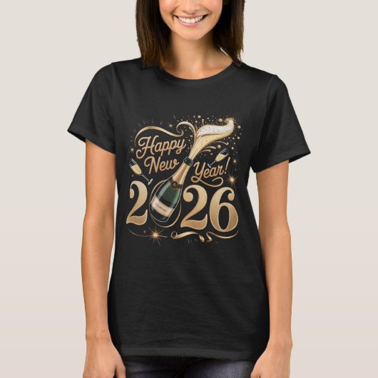 Happy New Year 2026 Shirt Champagne Popping NYE Ev Tシャツ (正面)