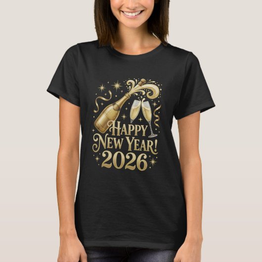 Happy New Year 2026 Shirt Champagne Popping NYE Ev Tシャツ (正面)