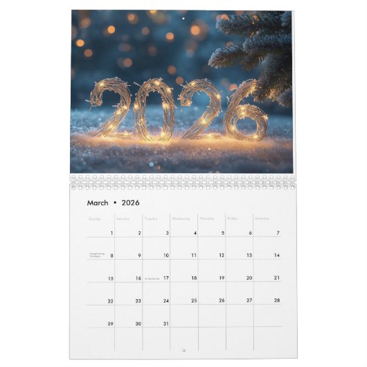 happy new year 2026 snowy calm  カレンダー (3月 2026)