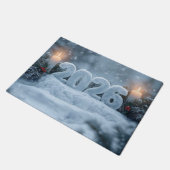 happy new year 2026 snowy candle  ドアマット (アングル)