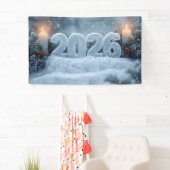 happy new year 2026 snowy candle banner 横断幕 (インサイチュ)
