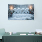 happy new year 2026 snowy candle banner 横断幕 (トレードショー)