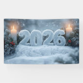 happy new year 2026 snowy candle banner 横断幕 (横)