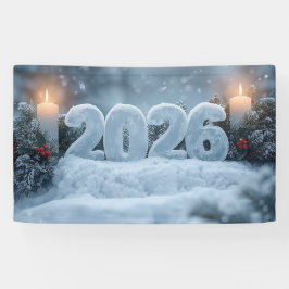 happy new year 2026 snowy candle banner 横断幕