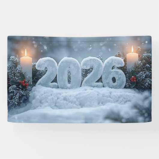 happy new year 2026 snowy candle banner 横断幕 (横)