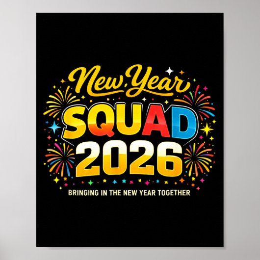Happy New Year 2026 Squad Crew Fireworks Family Ma ポスター (正面)