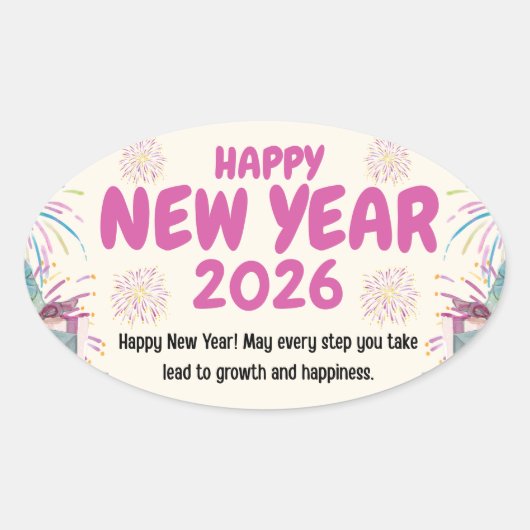 Happy New Year 2026 Sticker 楕円形シール (正面)