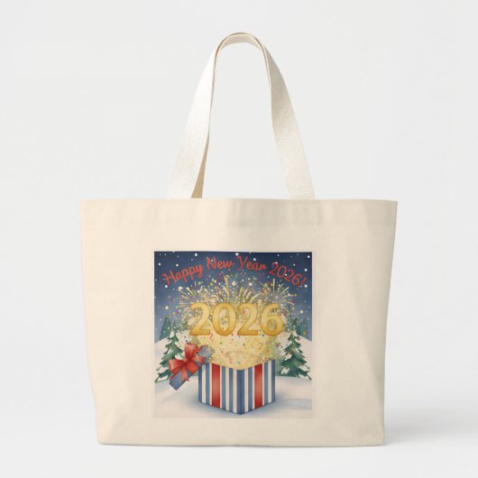 Happy New Year 2026 Tote Bag – Festive Fireworks  ラージトートバッグ (正面)