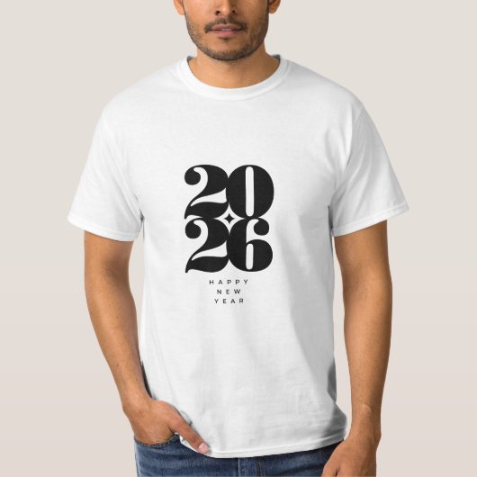 Happy New Year 2026 Typography Logo Design T-Shirt Tシャツ (正面)
