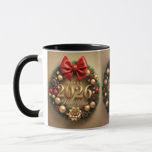 happy new year 2026 warm wreath mug マグカップ (左)