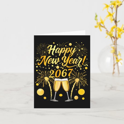 Happy New Year 2067 Funny 67 Six Seven Meme New Ye カード (黄色い花)
