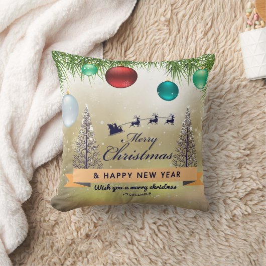 Happy New Year 25 December Print Throw Pillows  クッション (ブランケット)
