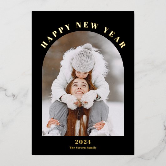 Happy New Year 3月レビューの年13写真黒 箔シーズンカード (正面)