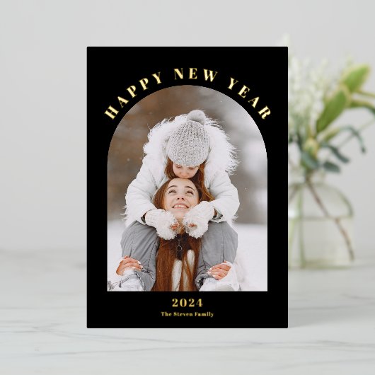 Happy New Year 3月レビューの年13写真黒 箔シーズンカード (立ち正面)