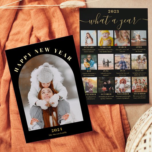 Happy New Year 3月レビューの年13写真黒 箔シーズンカード
