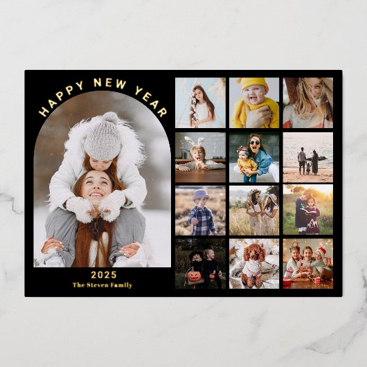 Happy New Year 3月1日レビュー15枚の写真金ゴールド 箔シーズンカード (正面)