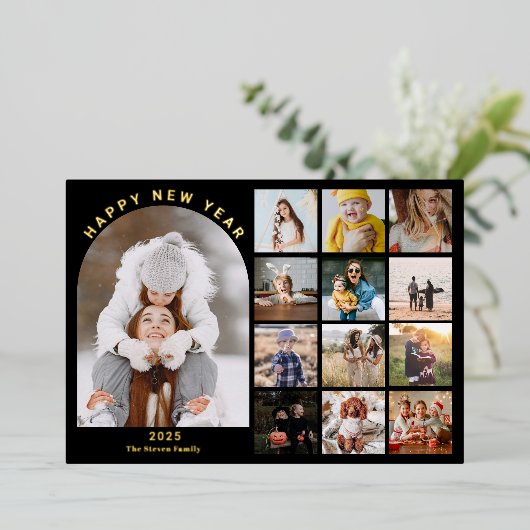 Happy New Year 3月1日レビュー15枚の写真金ゴールド 箔シーズンカード (立ち正面)