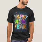 Happy New Year 3D Metallic Text – Festive Celebrat Tシャツ (正面)
